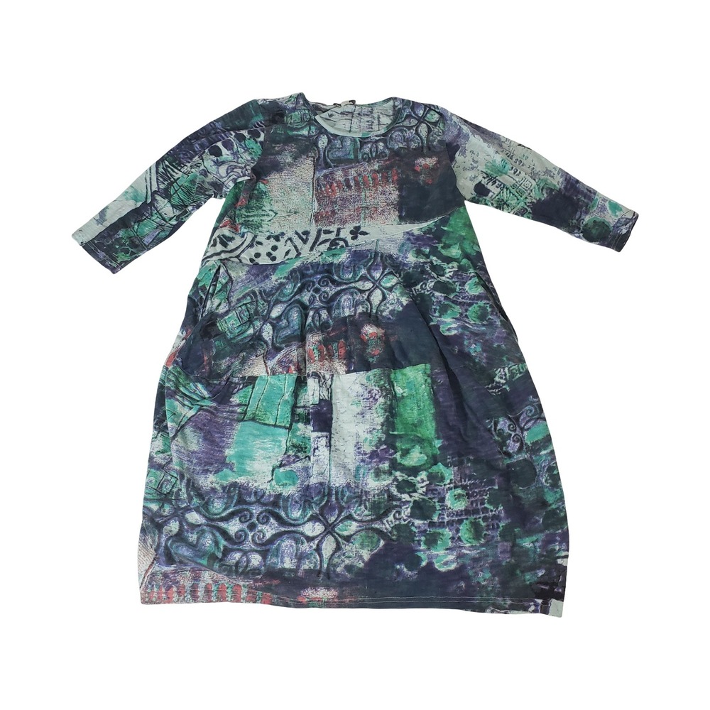 Orientique Naturally Australian Organic Cotton Abstract Patchwork Dress Small
